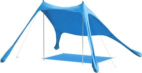 Outsunny Cort Plajă 2-4 Persoane, Saltea, Lopată, Protecție Solară UPF50+, Albastru | Aosom Romania