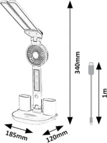 Rabalux NOVILO 74030 - Lampă de birou LED reglabilă cu ventilator, LED 7W/5V