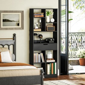 HOMCOM Bibliotecă mobilier de depozitare cu sertar și rafturi deschise, 60 x 26 x 158 cm, negru | Aosom Romania