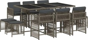 vidaXL Set mobilier de grădină cu perne, 11 piese, gri, poliratan