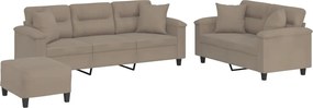 vidaXL Set de canapele cu perne, 3 piese, gri taupe, microfibră