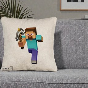Perna Personalizata Minecraft Steve, 40x40 cm, Bej Canapea, Husa Detasabila, Perna Inclusa, BEKZ®