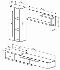 Mobilier Calvados 210 cm de perete - stejar/ anthracite