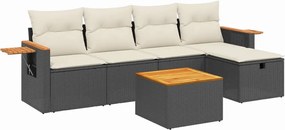 vidaXL Set mobilier de grădină cu perne, 6 piese, negru, poliratan