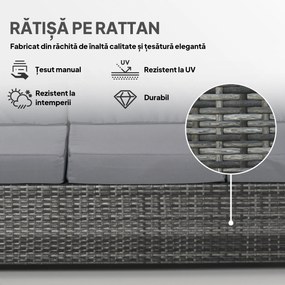 Outsunny Canapea de Exterior cu 3 Locuri din Ratan PE, Canapea cu Perne Detasabile și Structură Metalică pentru Grădină, Terasă și Balcon, 185x70x80 cm, Gri | Aosom Romania