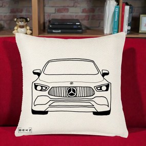 Perna Personalizata Mercedes-Benz Fata Linie, 40x40 cm, Crem Reliefat, Husa Detasabila, Perna Inclusa, BEKZ®