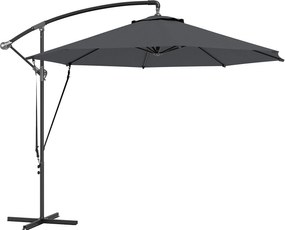 Outsunny Umbrelă de Soare cu Corzi Anti-Vânt, Orificii de Aerisire, Bază în Cruce și Manivelă, Φ290x243 cm, Gri | Aosom Romania