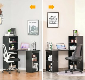 Birou Modern pentru Acasa cu Rafturi de Depozitare pe 6 Niveluri, Masa de Scris cu Raft pentru Carti, Negru HOMCOM | Aosom Romania