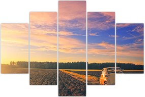 Tablou - Mașină galbenă ăn câmp (150x105 cm)