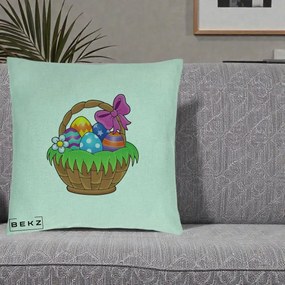 Perna Decorativa Cos cu Oua de Pasti Colorat, 40x40 cm, Verde Menta, Husa Detasabila, Perna Inclusa, BEKZ®