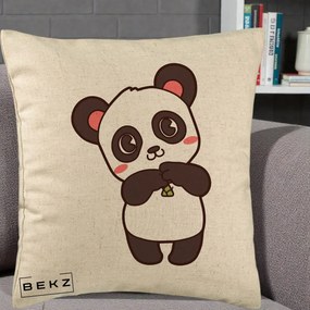 Perna Personalizata Panda Kawaii cu Bambus, 40x40 cm, Bej, Husa Detasabila, Perna Inclusa, BEKZ®
