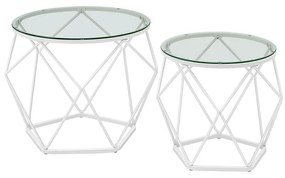 Set 2 masute de cafea cu capac din sticla detasabil , alb