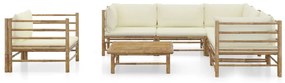 3058215 vidaXL Set mobilier de grădină cu perne alb crem, 7 piese, bambus