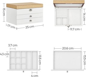 Cutie de bijuterii, Songmics, Alb-Lemn, 25x18x14.5 cm