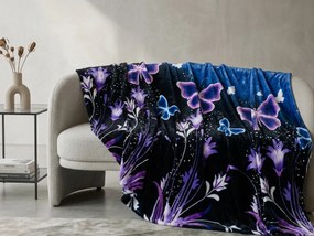 Patura din microplus VIOLET BUTTERFLY albastru inchis Dimensiune: 160 x 200 cm