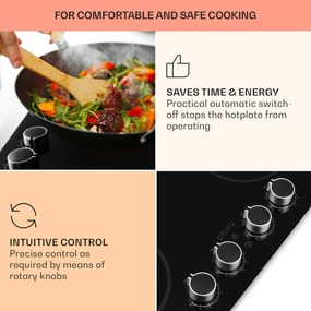 Klarstein Kochheld, plită cu inducție cu 4 zone, 6000 W, butoane rotative, sticla, negru