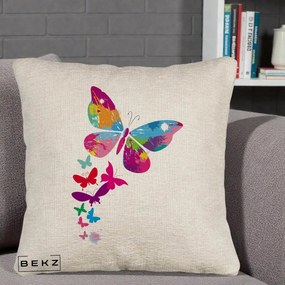Perna Decorativa Fluturi Splash, 40x40 cm, Bej Canapea, Husa Detasabila, Perna Inclusa, BEKZ®