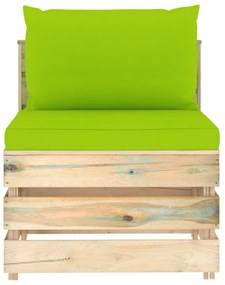 Set mobilier de gradina cu perne, 7 piese, lemn verde tratat bright green and brown, 7