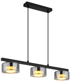 Lustra suspendata din metal negru cu sticla fumurie HIGGINS 3L