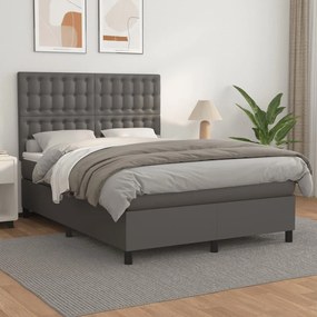 3142849 vidaXL Pat box spring cu saltea, gri, 140x200 cm, piele ecologică