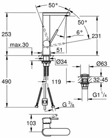 Baterie lavoar Grohe Plus L cu pipa extractibila