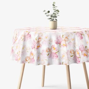Goldea față de masă 100% bumbac deluxe - flori de bujor înfloriți - rotundă Ø 220 cm