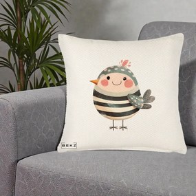Perna Decorativa Pui Kawaii Teal cu Flori, 40x40 cm, Crem Reliefat, Husa Detasabila, Perna Inclusa, BEKZ®