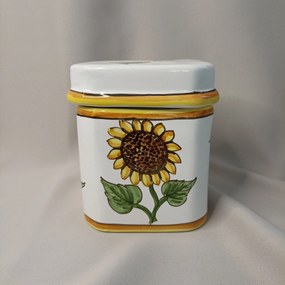 Recipient depozitare ceramică pătrat model floarea soarelui
