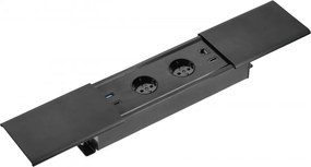 Priză încorporabilă în blat Prestino GTV, 2 prize Schuko, USB A + C, HDMI, RJ45, negru, 310 x 100 mm Aluminiu/ plastic, Negru, L:310 mm; l:100 mm;