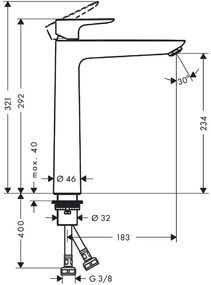 Baterie lavoar alb mat, ventil inclus, Hansgrohe Talis E 240 Alb mat