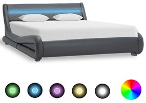 Cadru de pat cu LED, gri, 140 x 200 cm, piele ecologica Gri, 140 x 200 cm