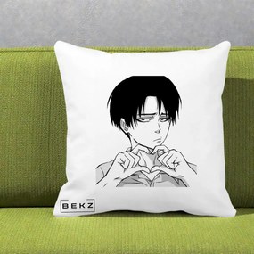 Perna Personalizata Levi Ackerman Inima, 40x40 cm, Alba Mata, Husa Detasabila, Perna Inclusa, BEKZ®