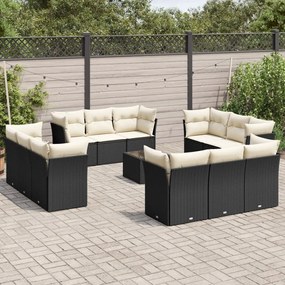 vidaXL Set mobilier de grădină cu perne, 13 piese, negru, poliratan