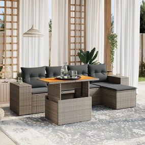vidaXL Set mobilier grădină cu perne, 6 piese, gri, poliratan