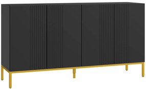 HOMCOM Bufet design contemporan grafic 2 dulapuri uşă rafturi reglabile lemn negru metal auriu | Aosom Romania