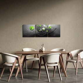 Tabloul cu bile abstracte verzi (cu ceas) (90x30 cm)