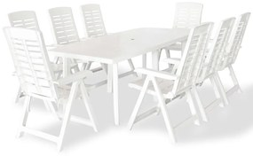 Set mobilier de exterior, 9 piese, alb, plastic Alb, 9