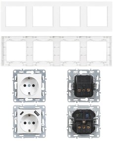 Nova IV patru prize cu împământare 16A 250V cu cadru alb