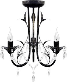 vidaXL Candelabru metal negru stil Art Nouveau, mărgele cristal, 3xbecuri E14
