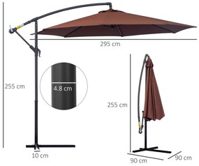 Outsunny Umbrelă de Soare Suspendată, Înclinabilă, Cadru din Metal și Poliester, 295x295x255 cm, Nuanță Cafea | Aosom Romania
