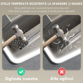 HOMCOM Oglindă de baie LED bluetooth 70 x 90 cm interruptor tactil lumină reglabilă 3 culori anti-abur memorie argintiu | Aosom Romania