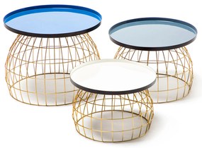 Set 3 masute de cafea rotunde din fier 26 cm / 32 cm / 42 cm albastru / gri / alb
