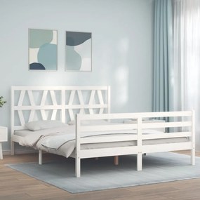 3194387 vidaXL Cadru de pat cu tăblie, alb, 160x200 cm, lemn masiv