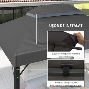 Outsunny Acoperiș de rezervă pentru pavilion, 3 x 4 m, husă de rezervă cu orificii de scurgere, poliester, protecție solară, UPF30+, Gri închis | Aosom Romania
