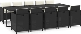 vidaXL Set mobilier de exterior cu perne, 11 piese, negru, poliratan