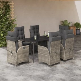vidaXL Set mobilier de grădină cu perne, 7 piese gri deschis poliratan