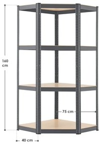 Juskys Raft de colt - 160x75x40-75 cm gri