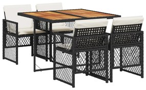 3210723 vidaXL Set mobilier de grădină cu perne, 5 piese, negru, poliratan