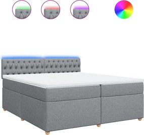 vidaXL Pat box spring cu saltea, gri deschis, 200x200 cm, textil