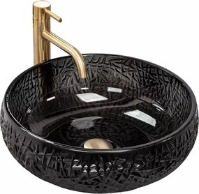 Lavoar pe blat Rea Ice rotund finisaj negru lucios 42 cm